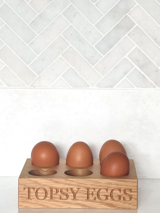 Solid Oak 6 Egg Holder – Personalised – UK Made