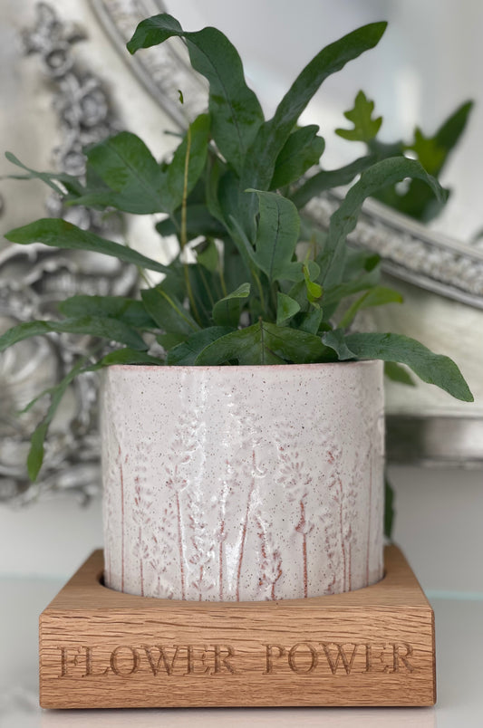 Stoneware Pot Cover - White Lavender