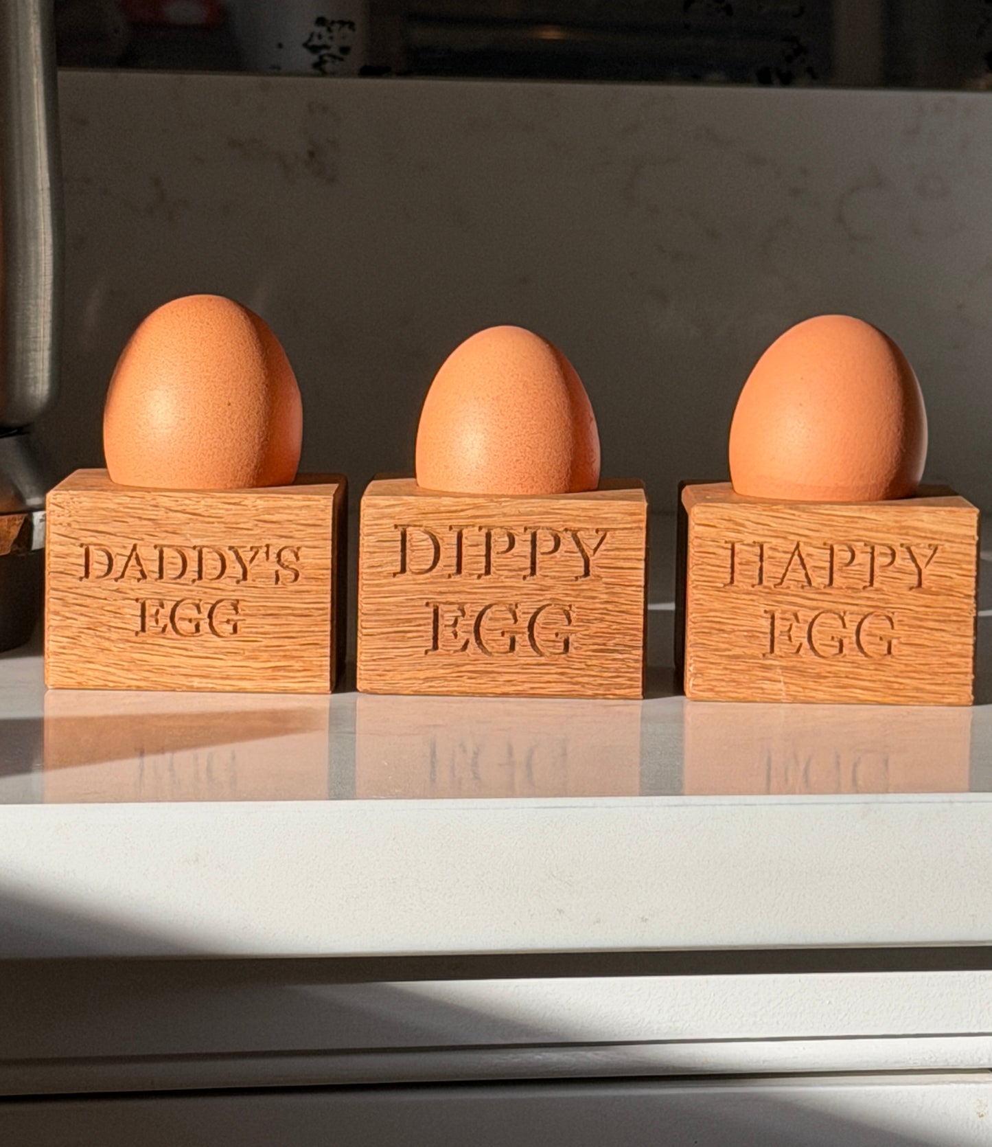 Oak Egg Cup in a sunny kitchen