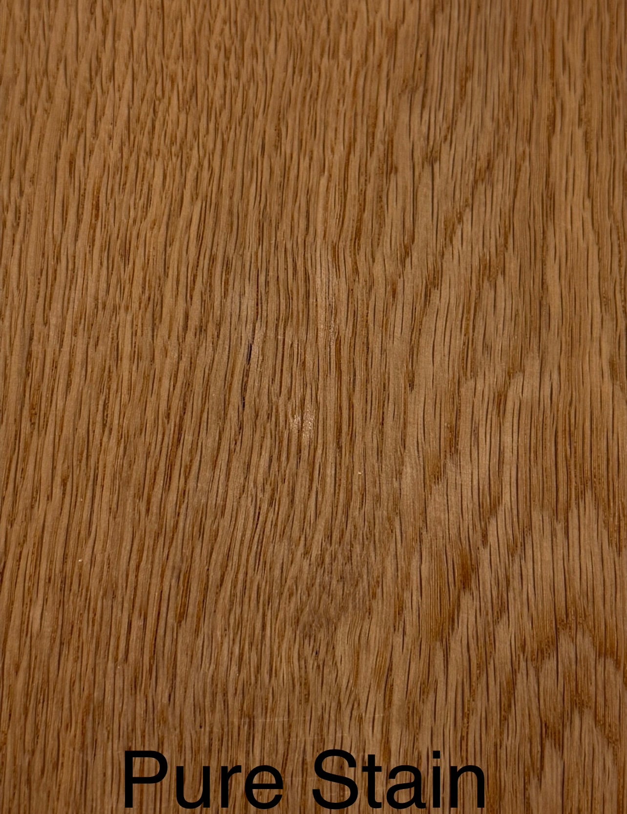 Close-up of wooden oak surface with 'Pure Stain' text