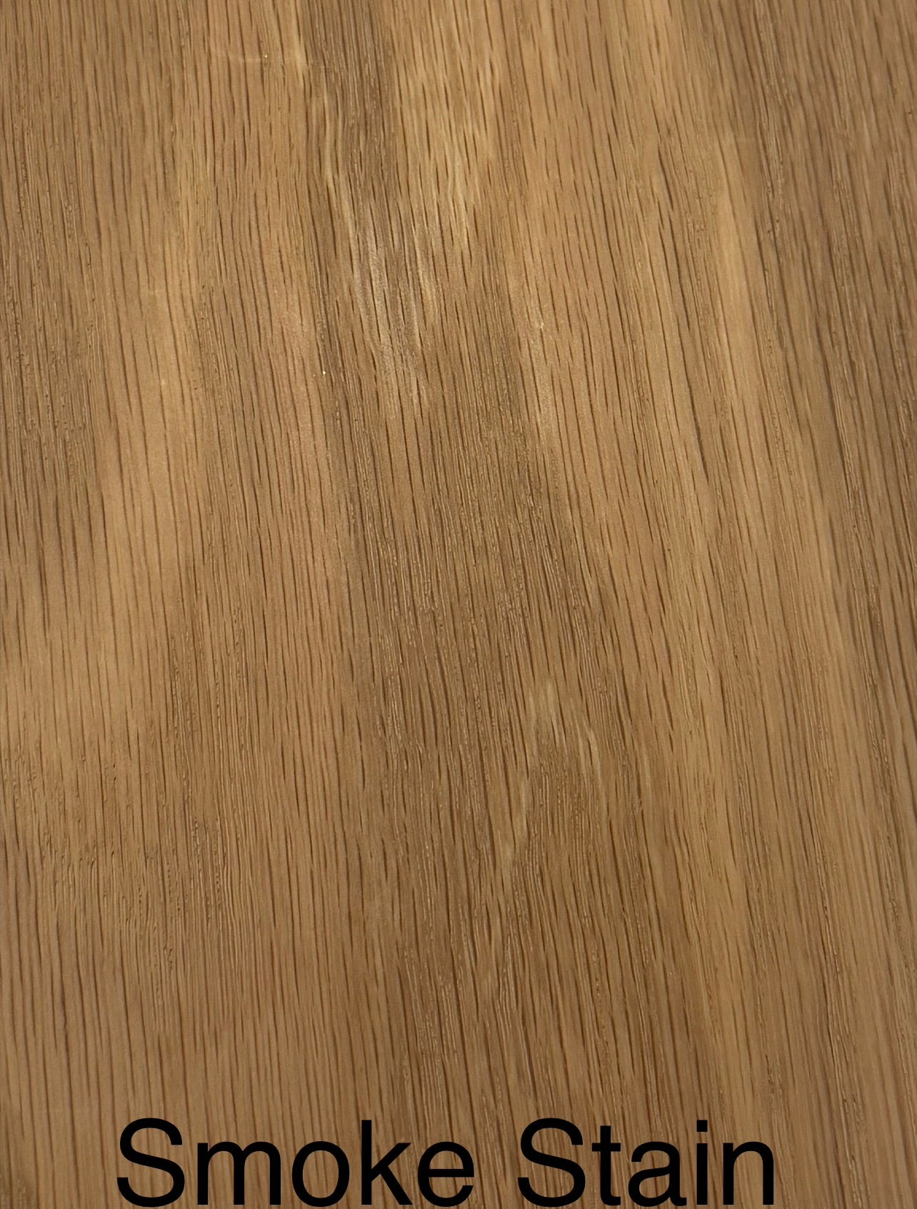 Close-up of wood oak surface with 'Smoke Stain' text