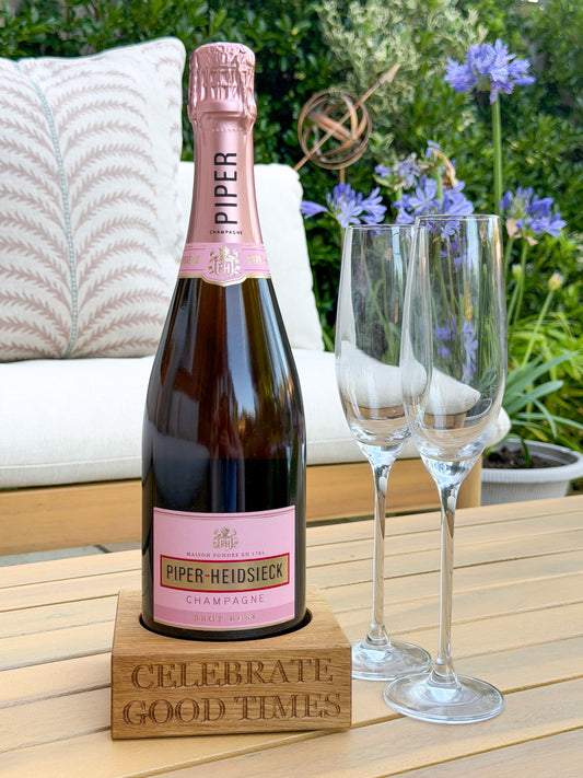 Solid Oak CELEBRATE GOOD TIMES Bottle Stand UK Made