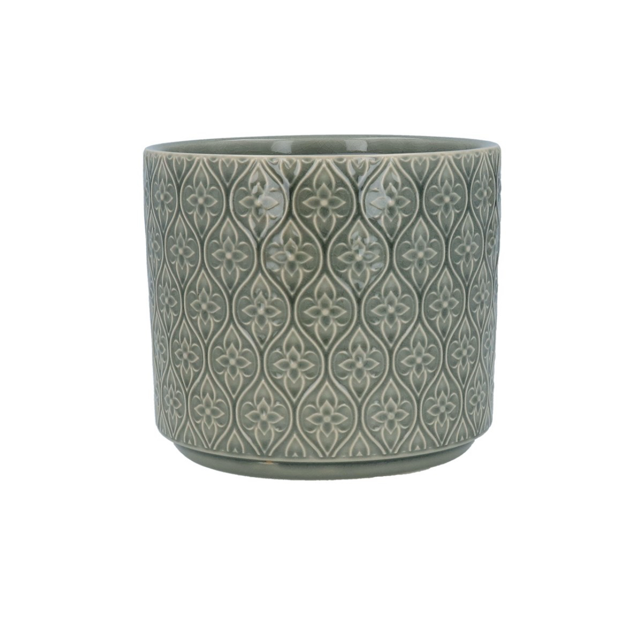 Stoneware Pot Cover - Grey Trellis